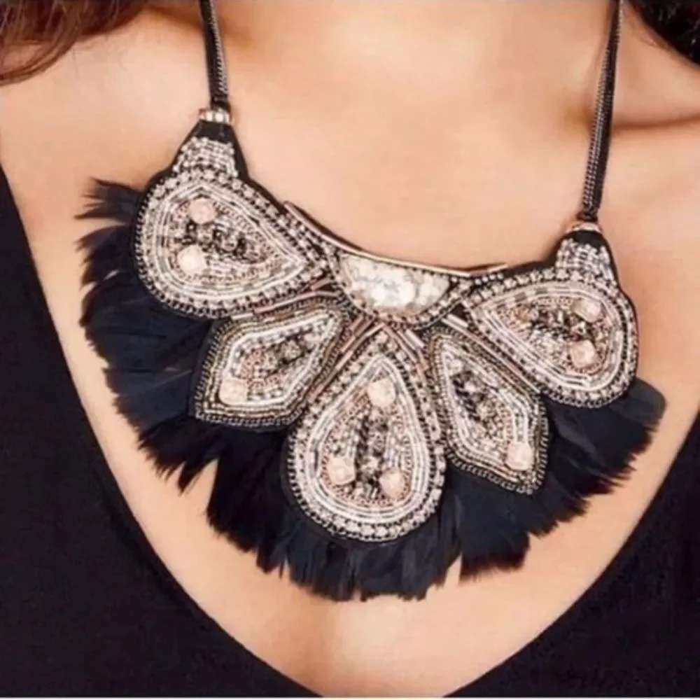 stella & dot ~ constantine feather statement necklace - Picture 9 of 12
